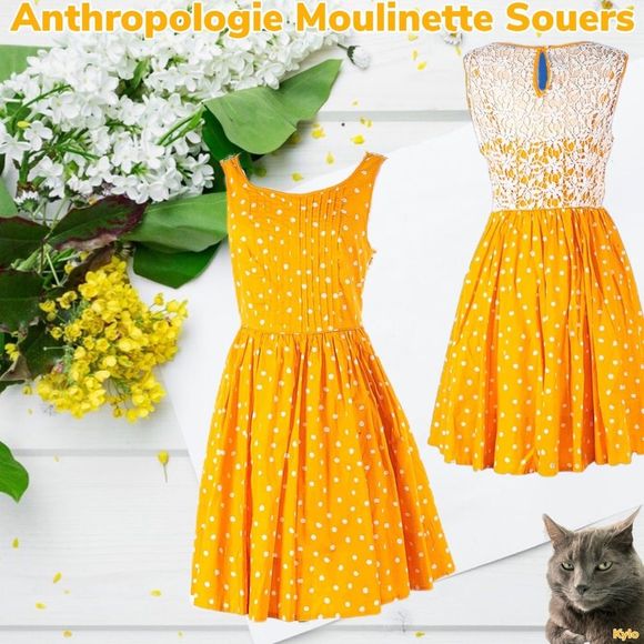 NWT $118 Anthropologie | Moulinette Souers | Polka Dot | Cotton Dress |Marigold - Picture 12 of 12